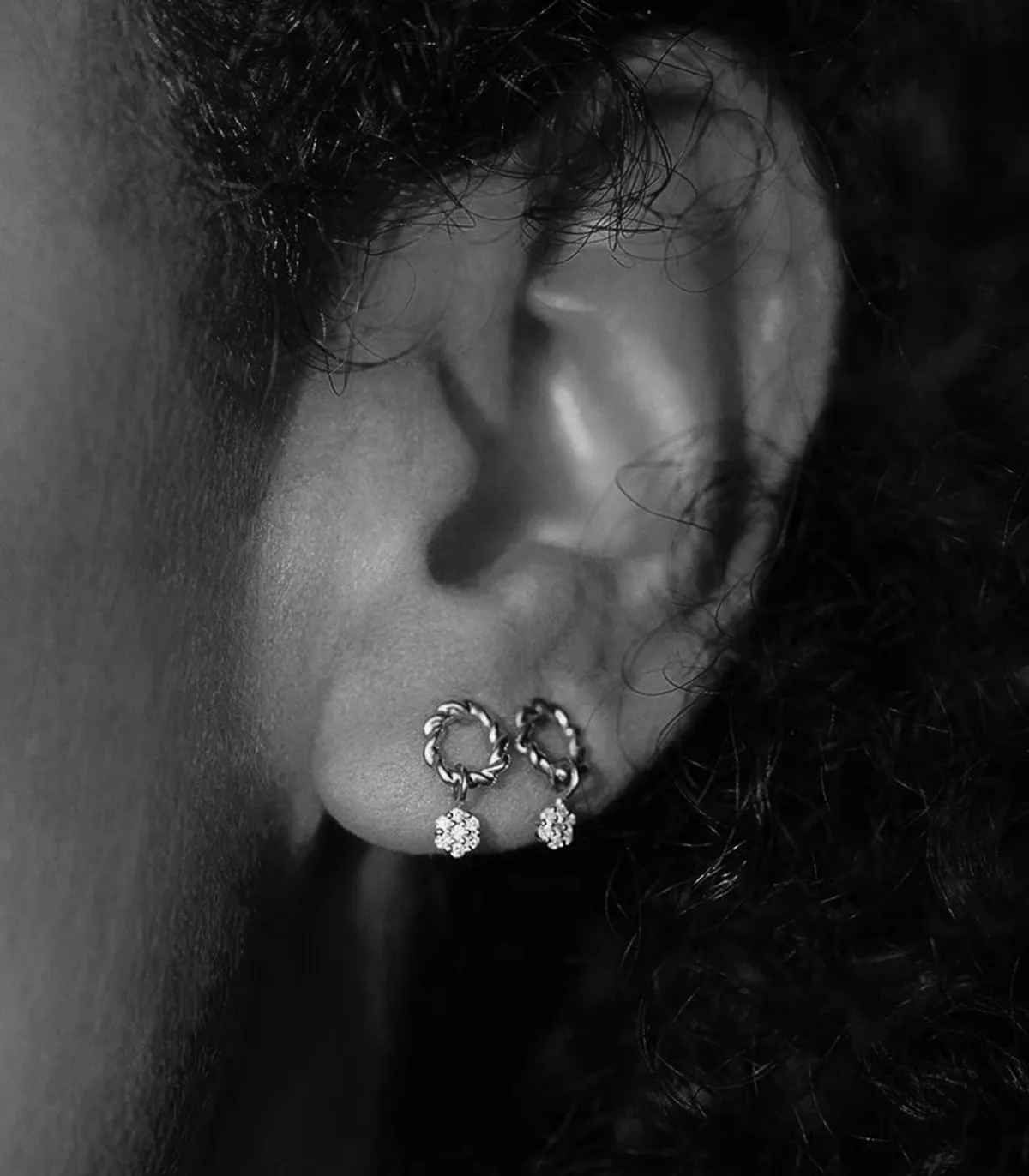 Stone Paris Boucle d'oreille Puce Dunaway Or Blanc et Diamants*Femme Boucles D'Oreilles