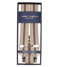 Albert Thurston Bretelles Elastic Clip Beige à rayures bleu et rouge*Femme Ceintures|Ceintures
