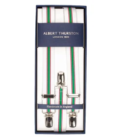 Albert Thurston Bretelles Elastic Clip Blanches à rayures rouge et verte*Femme Ceintures|Ceintures