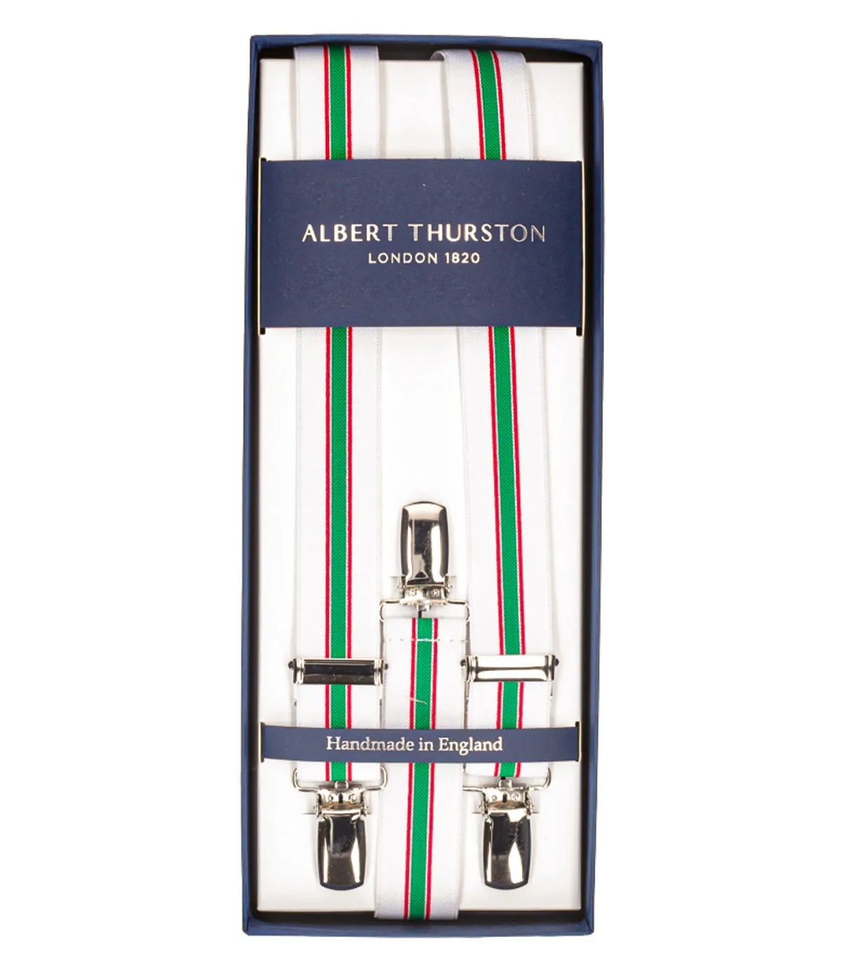 Albert Thurston Bretelles Elastic Clip Blanches à rayures rouge et verte*Femme Ceintures|Ceintures