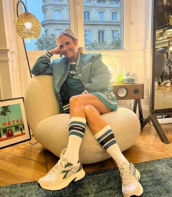 Sporty & Rich Chaussettes Serif Logo striped*Femme Lingerie