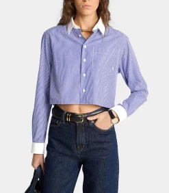 Sporty & Rich Chemise SRC Cropped White/Blue Stripes/White*Femme Hauts