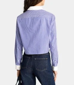 Sporty & Rich Chemise SRC Cropped White/Blue Stripes/White*Femme Hauts