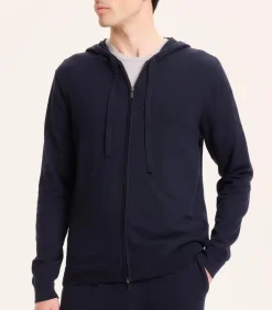 Majestic Filatures Gilet Homme Marine Col Capuche Manches Longue*Femme Mailles & Sweats