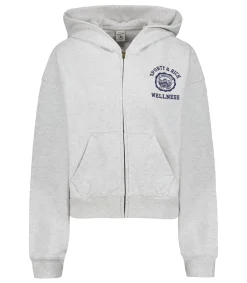 Sporty & Rich Hoodie Emblem Cropped Zipped Heather Grey*Femme Mailles & Sweats
