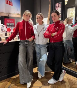 Sporty & Rich Hoodie Emblem Cropped Zipped Heather Grey*Femme Mailles & Sweats