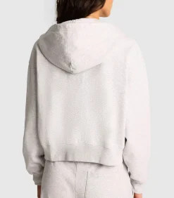 Sporty & Rich Hoodie Emblem Cropped Zipped Heather Grey*Femme Mailles & Sweats