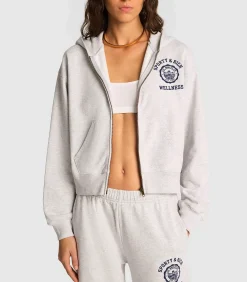 Sporty & Rich Hoodie Emblem Cropped Zipped Heather Grey*Femme Mailles & Sweats