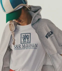 Sporty & Rich Hoodie Wellness Ivy Cropped Heather Gray/Navy*Femme Mailles & Sweats