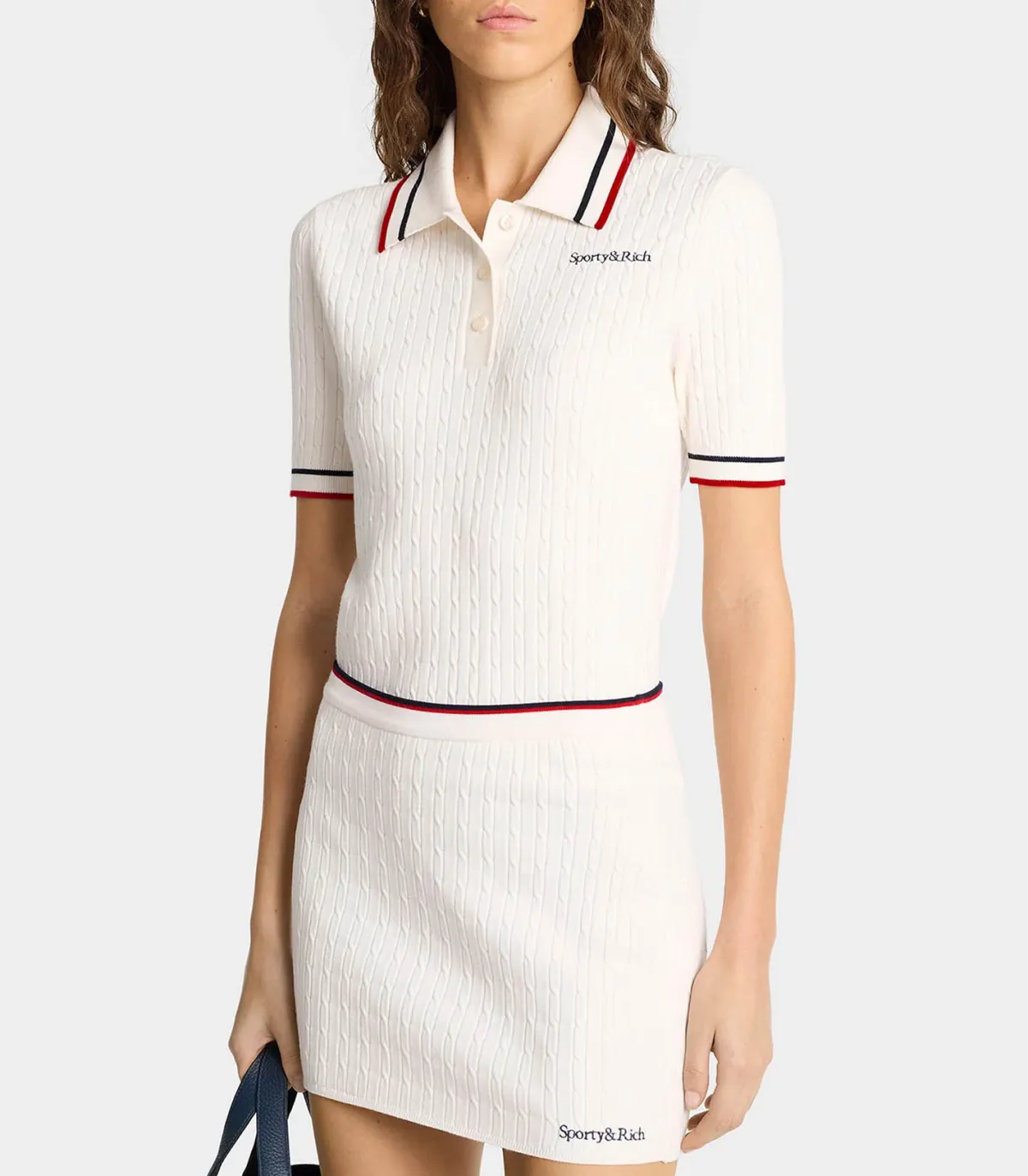 Sporty & Rich Jupe Serif Logo Mini Cable Off White/Navy*Femme Bas