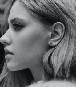 Stone Paris Mini Créole Double Droite Glory Or noir et Diamants*Femme Boucles D'Oreilles