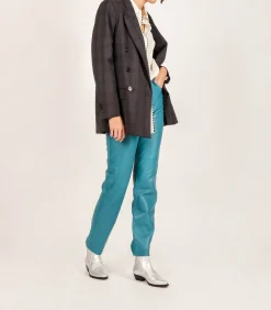 Victoria Leivissa Pantalon en Cuir Bleu Turquoise*Femme Bas
