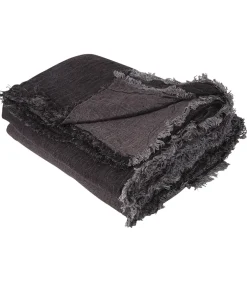 Maison de Vacances Plaid en Lin Vice Versa Frangé Charbon/Anthracite 140 x 250 cm* Plaids & Couvertures