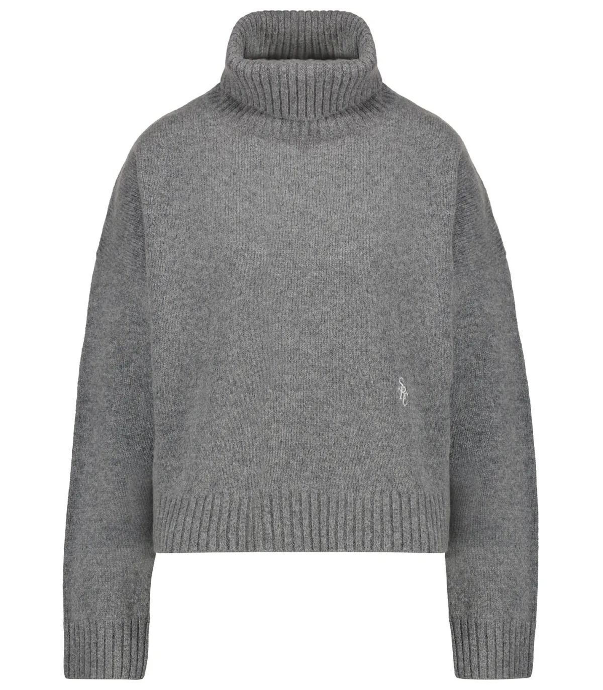 Sporty & Rich Pull Col Roulé SRC en laine Heather Grey/White*Femme Mailles & Sweats