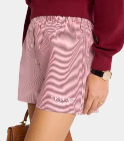 Sporty & Rich Short S.R. Sport Mini Boxer White Red Stripe*Femme Bas|Lingerie