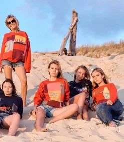 THIANE Sweat-shirt Jack Patchwork Rouge*Femme Mailles & Sweats