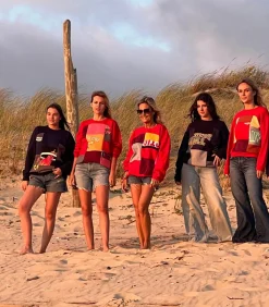 THIANE Sweat-shirt Jack Patchwork Rouge*Femme Mailles & Sweats