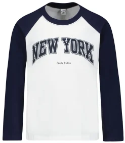Sporty & Rich Tee-shirt New York Ivy Baseball White Navy*Femme Hauts